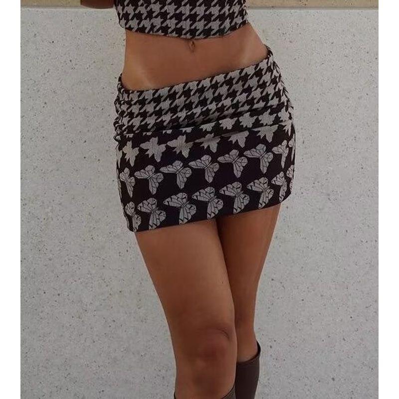 

Camila Butterfly Houndstooth Collision Crop Top Fishbone Butterfly and Houndstooth Dress L