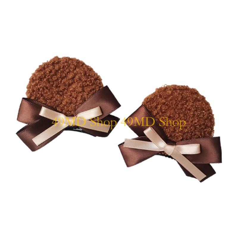 49MD 2 Pieces Hair Clip Barrette Hairpin Bowknot Biscuit Accessories for Theme Favor Cosplay Decoration шоколадный