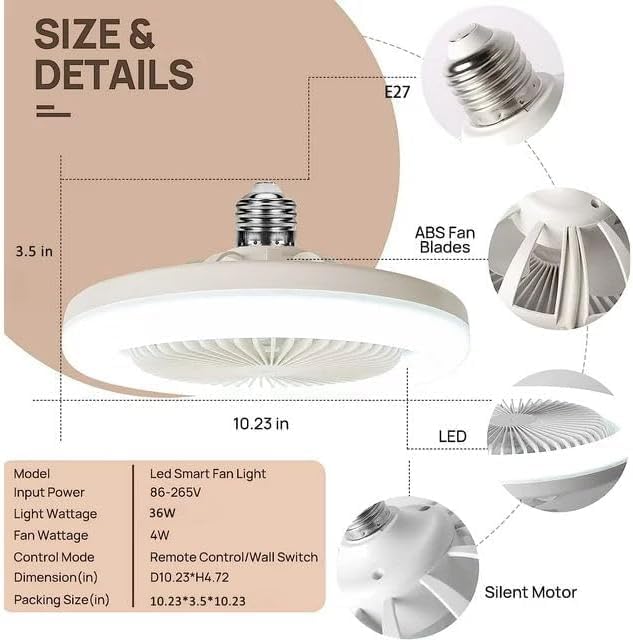 Smart Remote Control Ceiling Fan Light Quiet LED Ceiling Fan White Lighting Tricolor E27 for Living Room Bedroom