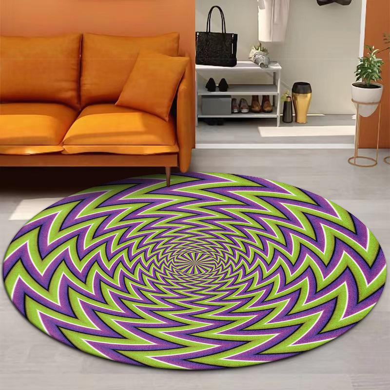 Black White Optical Illusion Spiral Checkerboard Vortex Round Mat Non-slip Carpet Rug for Living Room Home Decoration Carpet