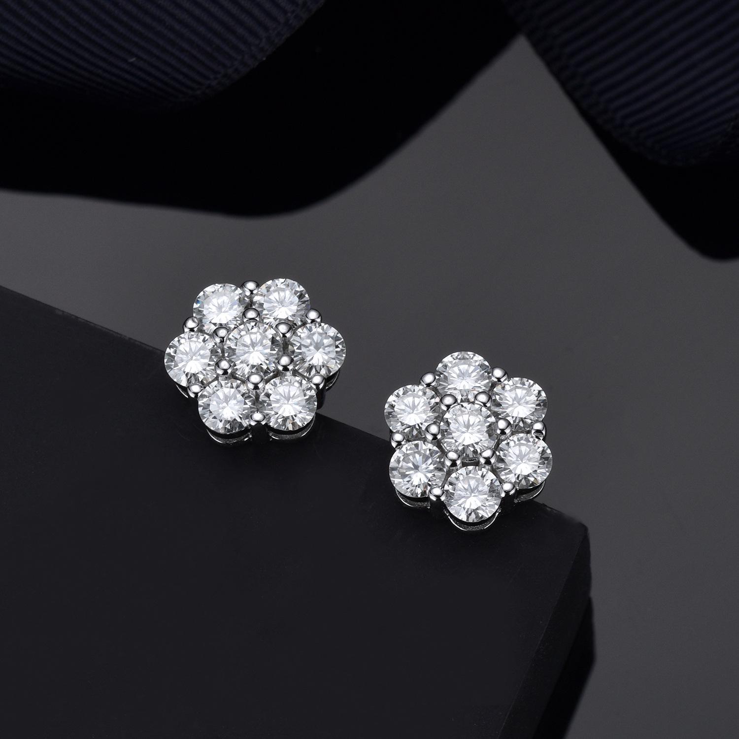 S925 Sterling Silver 4mm Snowflake Moissanite Stud Earrings - Women s European & American Hip-Hop Style 925 Silver