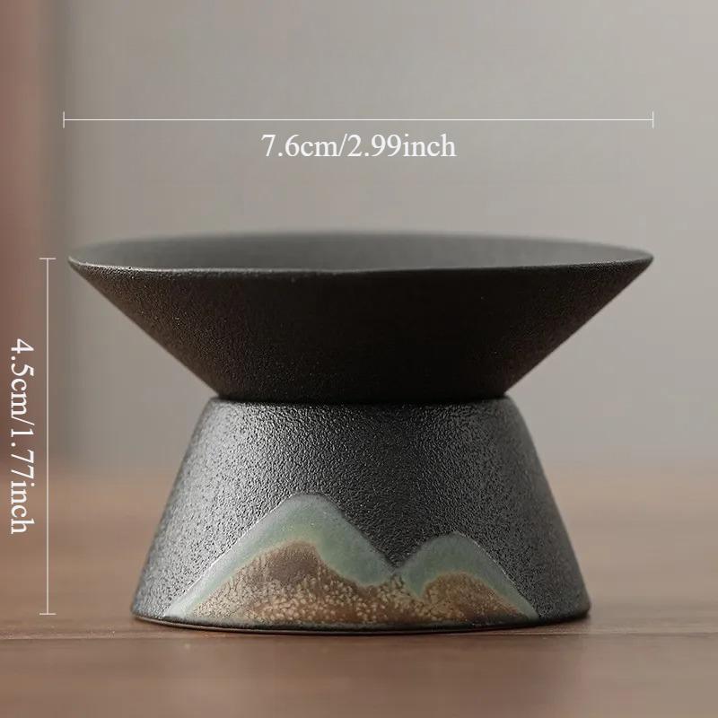 Yuanshan Tea Filter Home Hand Drawn Coarse Pottery Chinese Tea Strainer Black Pottery Kung Fu Tea Set Mesh Filter Group