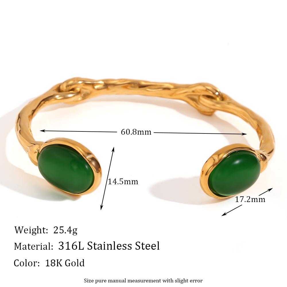 MamacitaSlay 316L Stainless Steel Textured Natural Stone Cuff Bangle 18K Gold Plated Waterproof Jewelry For Women Open Bracelet