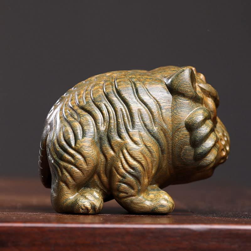 Miniature Tiger Wooden Zodiac Tiger Tiger Lucky Feng Feng Good Money Work Improve Wood Figurine Figurine, Carving, 7.7cm Figurine, Decoration, Charm,