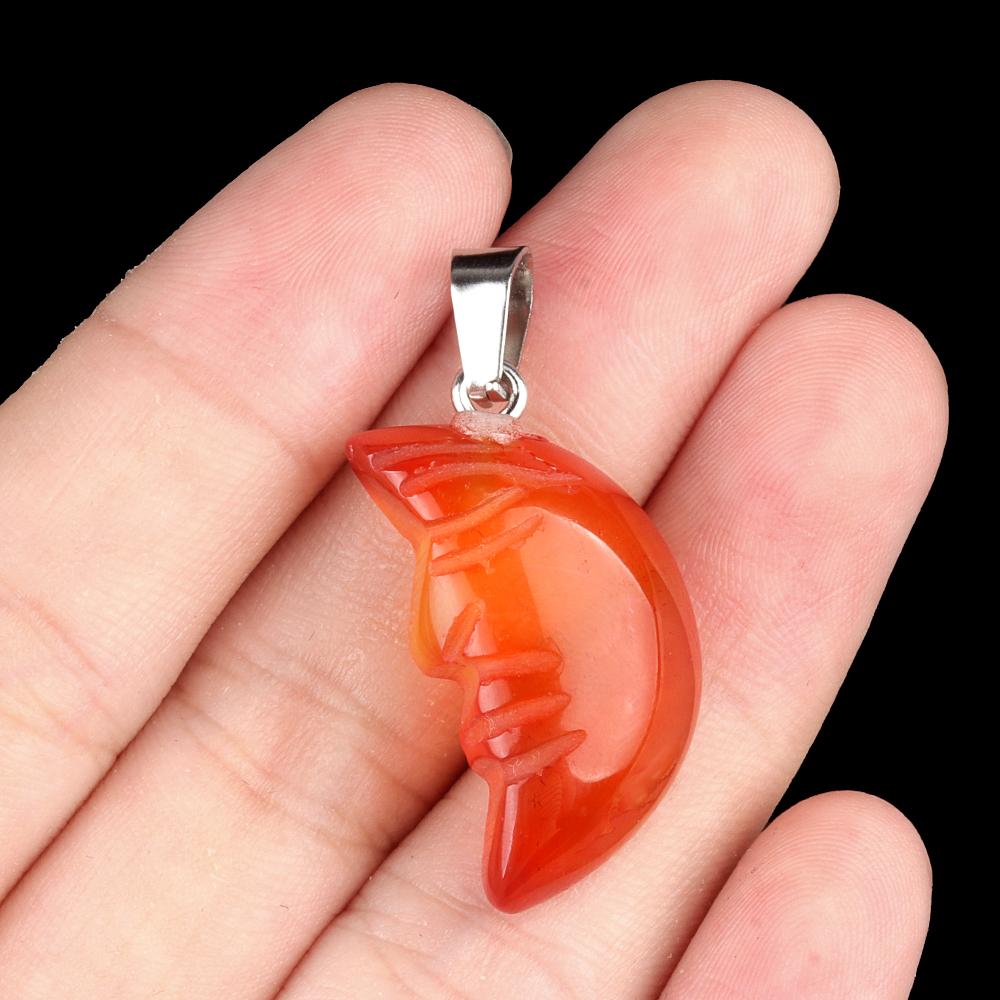 1Pc, Reiki Healing Crystal Carved Moon Face Ornament Decoration, Mini Natural Stone Quartz Gemstone Home Decor Jewelry, Halloween Gifts 26×15mm