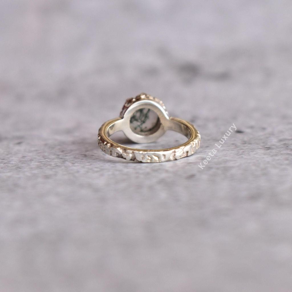 Moss Agate Dainty Ring , Nature Inspired Leafy Ring , Healing Gemstone Ring , Sterling Silver Handmade Ring , Bridesmaid Gift , Gift for Her