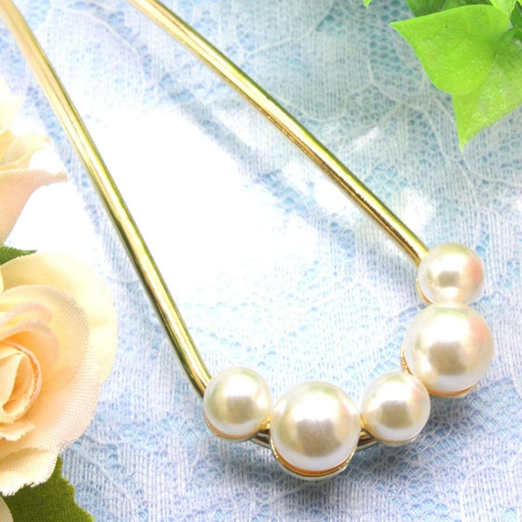 [Miaomyao] Miaomyao Hairpin (Kanzashi) U-shaped Hair Ornament with Pearl and Flower Design for Weddings, Parties, Kimono, Dresses, Furisode,