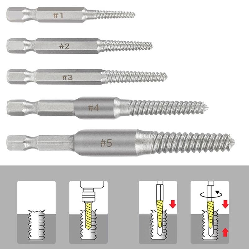 5Pcs Screw Extractor Center Drill Bit Guide Set Broken Damaged Bolt Remover Removal Speed Cord Breaker Puller