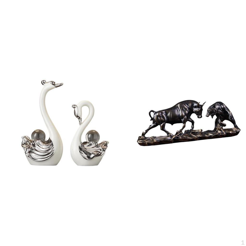 Porcelain Swan And Bull Figurine Collection Modern Chinese Animal Sculpture Ornaments for Living