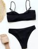 Women's Solid Color Sexy Bikini Split Swimsuit Suit Black
