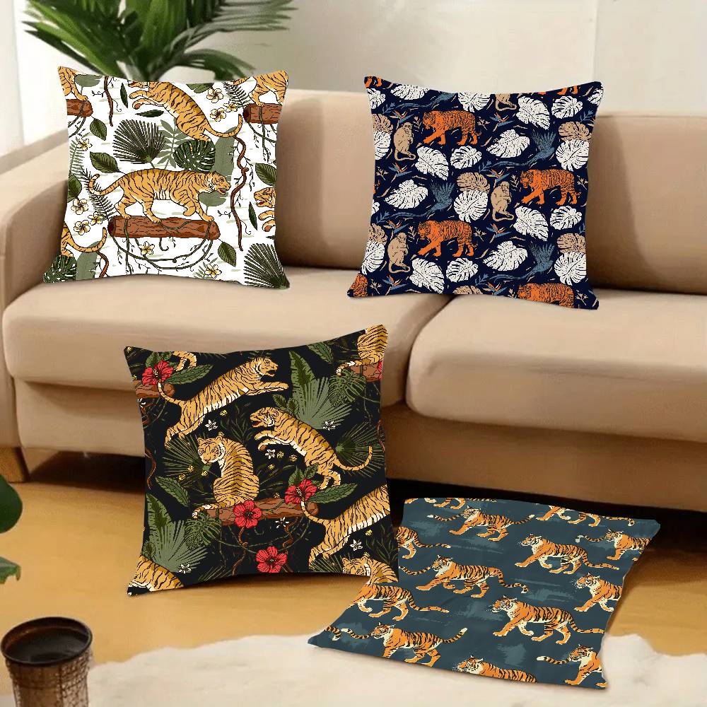 Tropical Tiger Pattern Pillow Case Home Decor Throw For Sofa Bed Car Room Decor Gift Idea