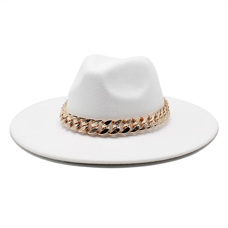 Wind Season Big Eaves Hat Thick Chain Flat Edge Top Hat Men'S And Women'S Woolen Jazz Hat Lmn177