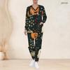 Women Plus Size V Neck Long Sleeve Scrub Set Leopard Heart Feather Boho Art Print Nurse Uniform Set