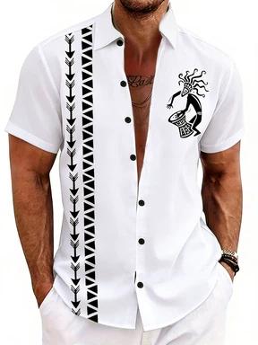 Men's fashion 3D printed shirt casual party evening daily festival four-season lapel short-sleeved outer wear outdoor personalized top shirt