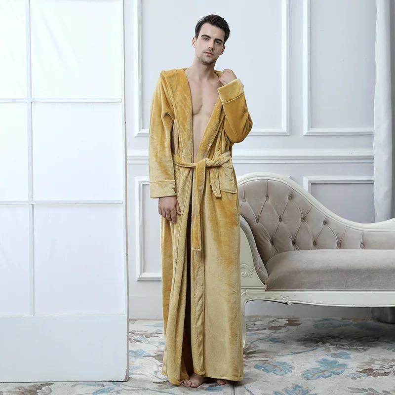 Flannel Pajamas Men's Hooded Thickened Pajamas Coral Velvet Men's Bathrobe Winter Robe Men's Bathrobe