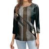 Blusa Feminina da Moda Vintage de Manga 3/4, Camiseta Casual de Manga Três Quartos com Gola Redonda Estampada para Mulheres