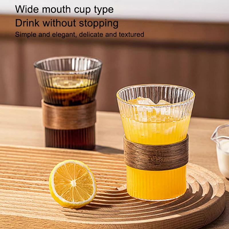 Japanese Vertical Pattern Milk Glass Tea Cup Transparent Wine Glass Anti-Scalding Insulation Brewing Fair Cup Coffee Drinkware