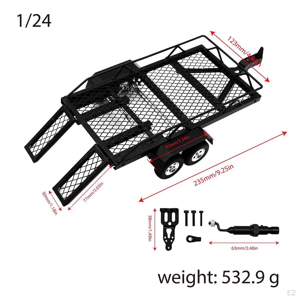 RC Trailer with Hook Hitch Double Axle Accessories Professional High Performance Metal Flatbed