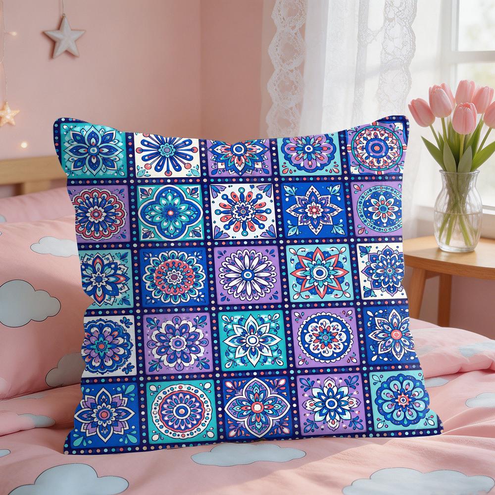 Vintage Bohemian Floral Grid Cushion Cover Short Plush Pillow Case Room Sofa Cushion Covers Home Decor Funda
