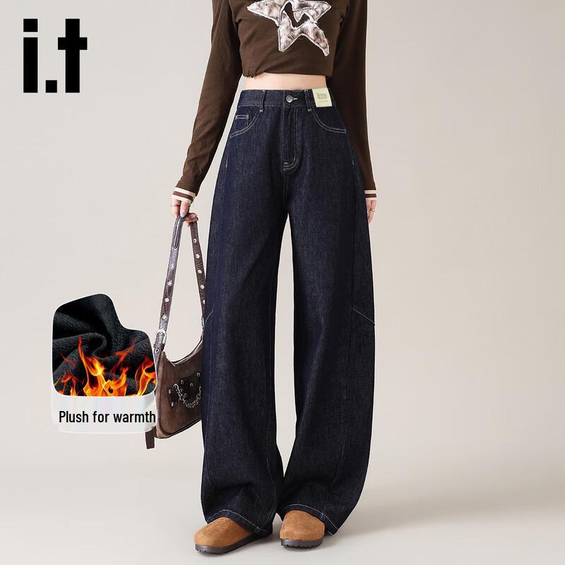 Izzue It Women s Retro High-Waist Fleece-Lined Wide-Leg Jeans L