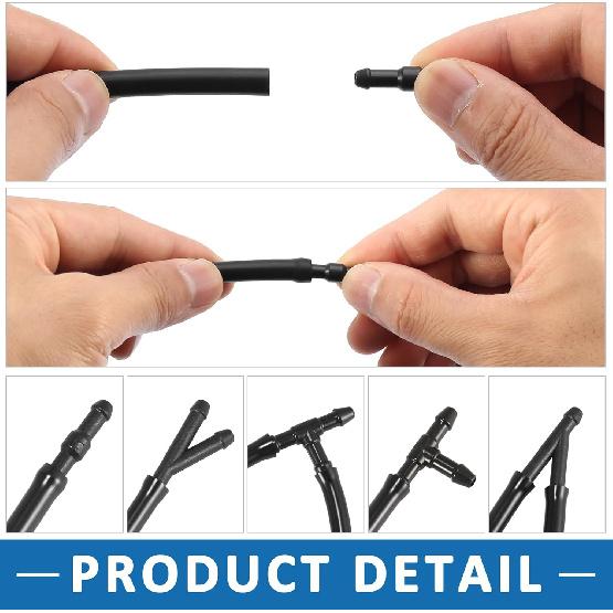 Windshield Washer Nozzle Kit 85381-AE020 250cm Washer Hose and Adapter Wiper Wash Spray Jet for Toyota Corolla 2004-2010 Plastic (Set of 6)
