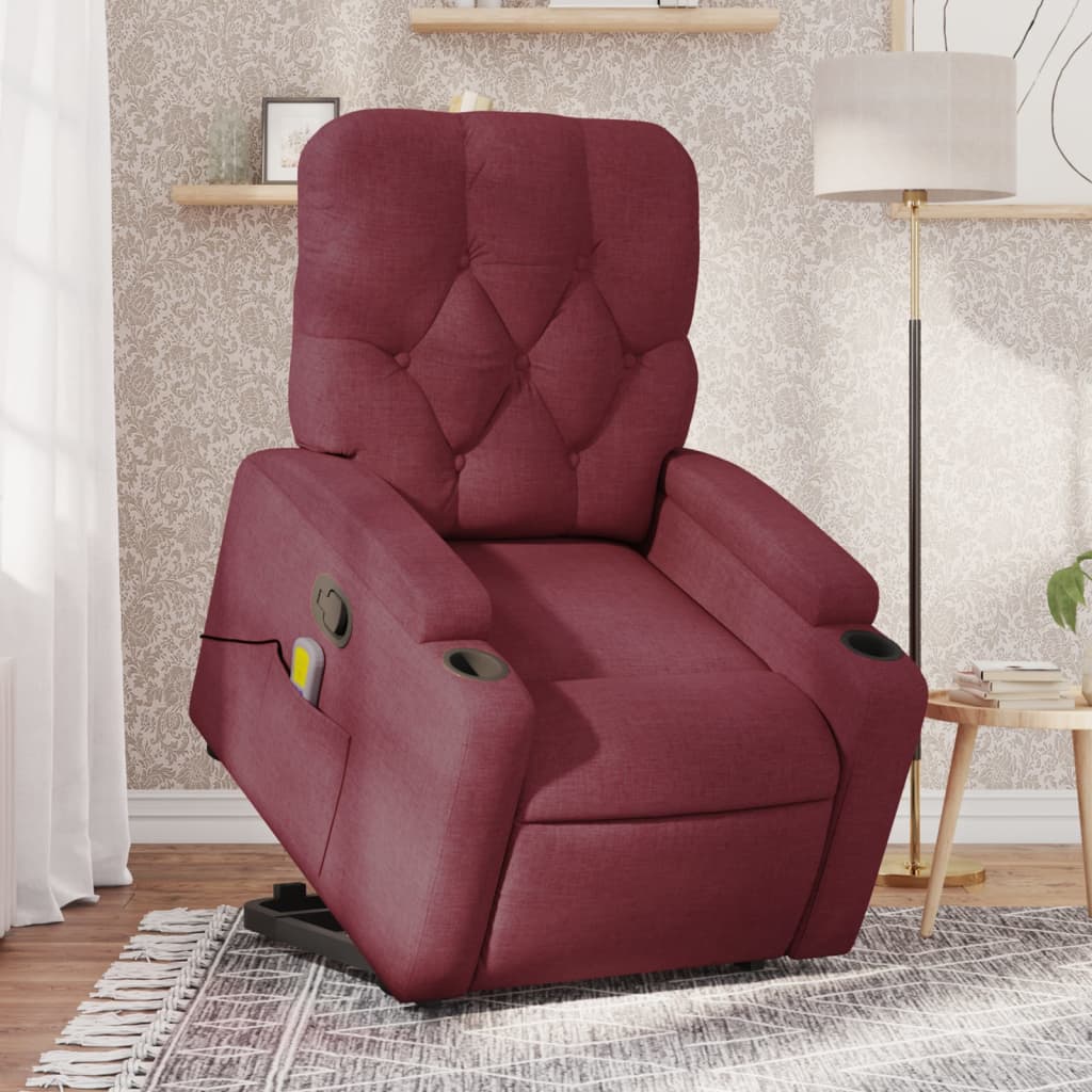 Massage Recliner with Rising Assistance Burgundy Fabric