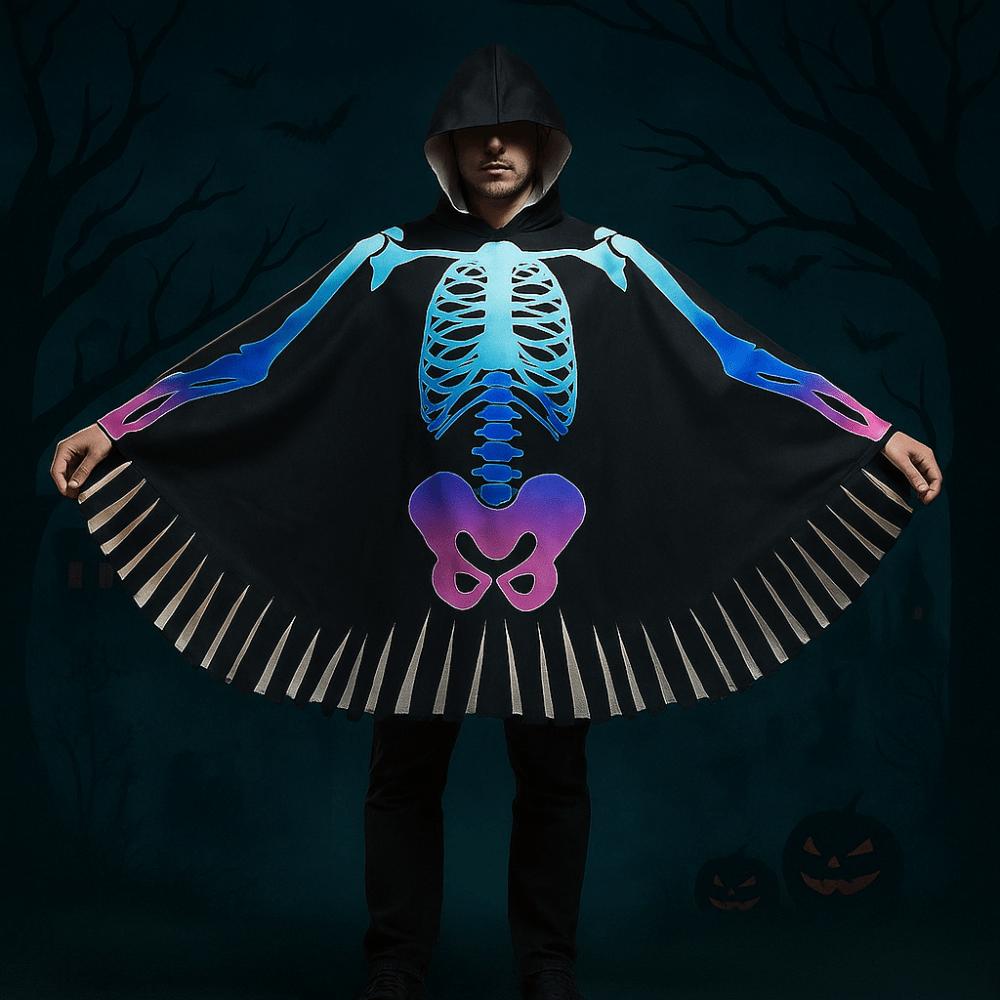 Goth Halloween Props Cloth Skull Bones Cloak Creative Skeleton Cape  Adult