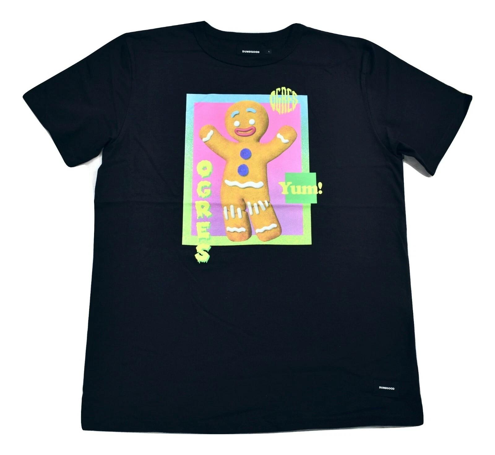 Dumbgood Mens Shrek Gingerbread Man Ogres Yum Black Shirt New Large S