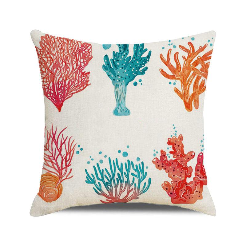 Watercolor Painting of Coral Marine Creatures Digital Printing Short Plush Pillow Covers for Car Sofa Office Cushion Cover