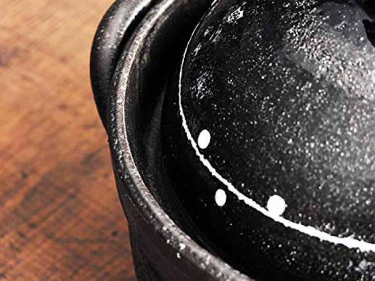 Minosarara Earthenware Pot for 2 for Direct Heat Black Glaze Line Double Made In Banko Ware Rice, Cups, Only, Pattern, Lid, Japan,