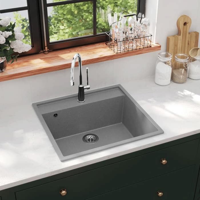 VidaXL Evier de Cuisine avec Trou de Trop-plein Evier Encastré Réversible Evier Carré Décoration de Cuisine Maison Intérieur 147062