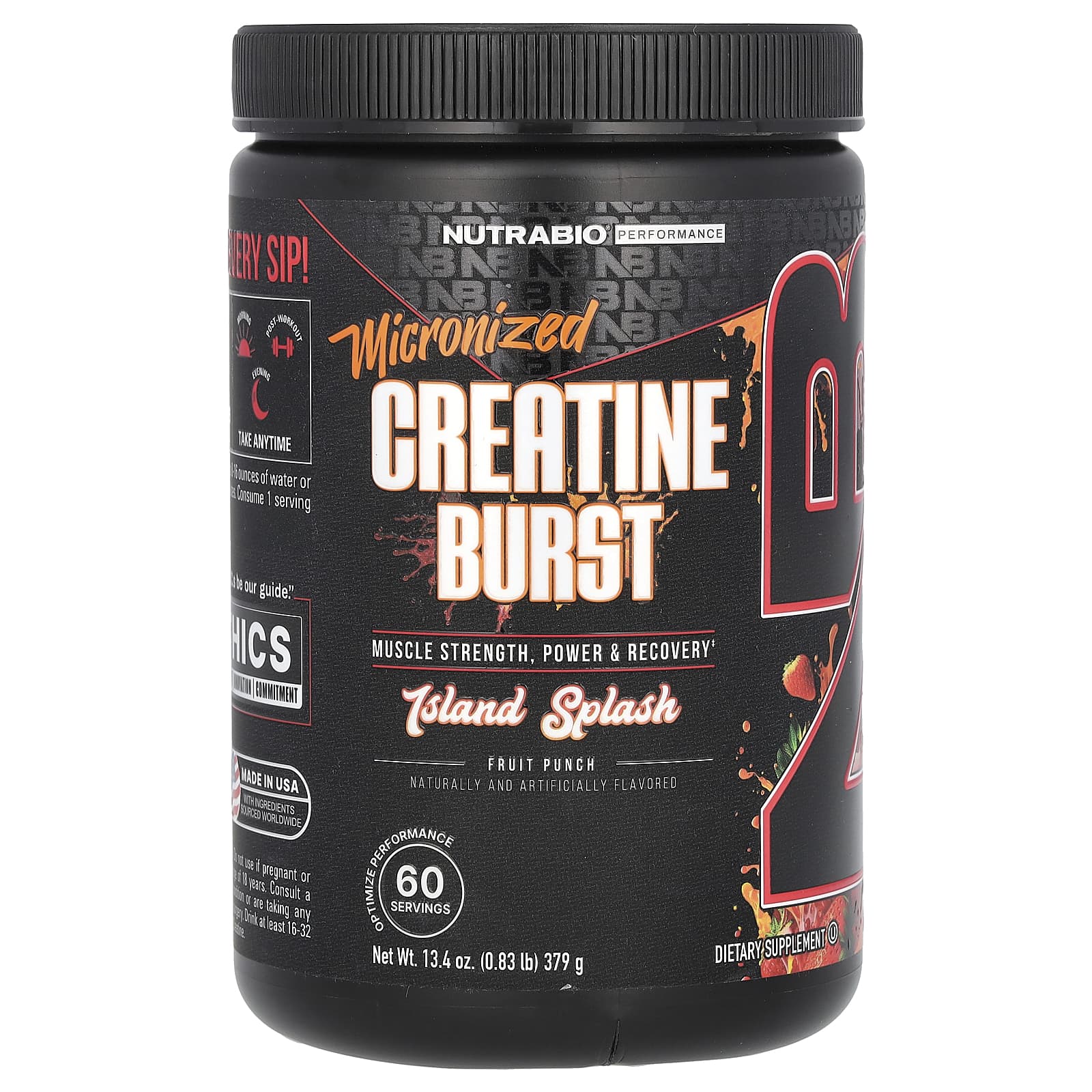 

NutraBio, Micronized Creatine Burst, Island Splash Fruit Punch, 0.83 lb (379 g)