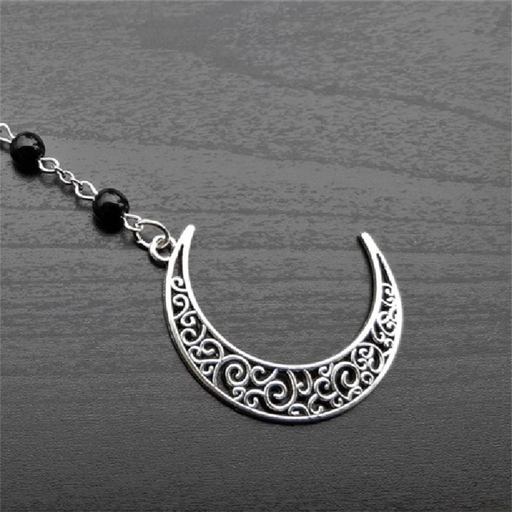 Vintage Silvery Moon Cross Pentagram Hollow Pendant Rosary Necklace Gothic Jewelry Versatile Party Travel Daily Wear Style Jewelry Gift