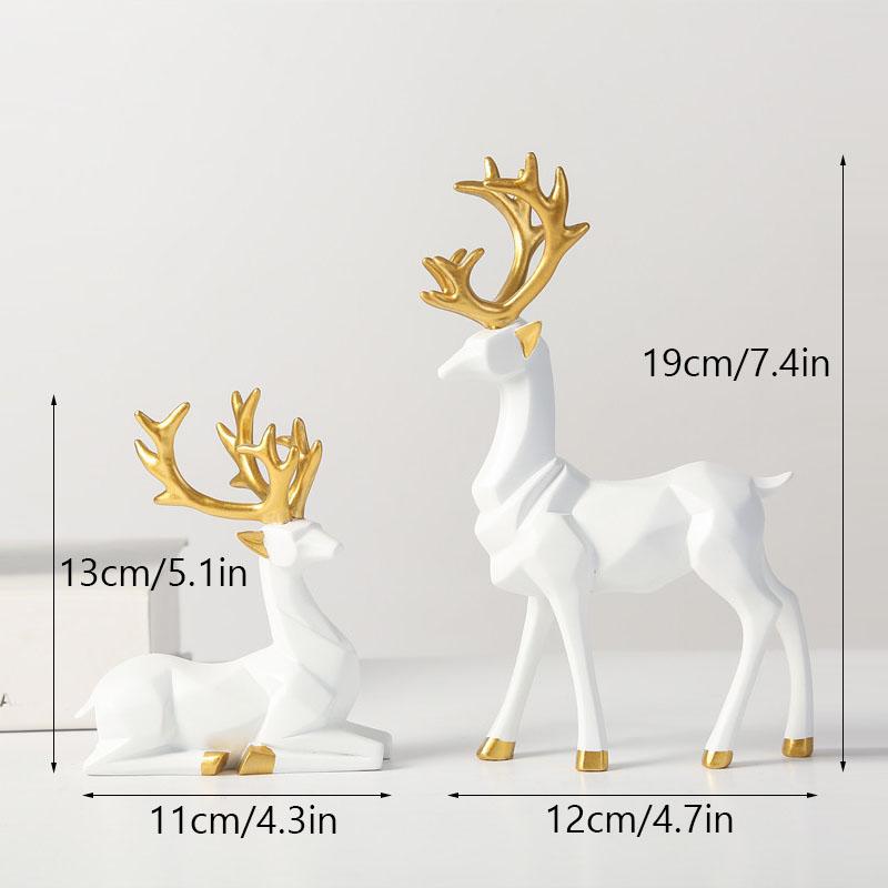 NORTHEUINS Resin Golden Mini Couple Deer Figurine for Interior Geometry Art Model Statue Home Living Room Desktop Entrance Decor