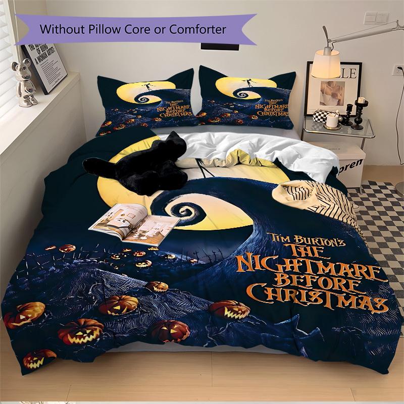 3pcs Set Nightmare Before Christmas 1pc of Quilt Cover+2pcs of Pillowcase, No Core, Print Bedding, All Seasons Bedroom Setting072