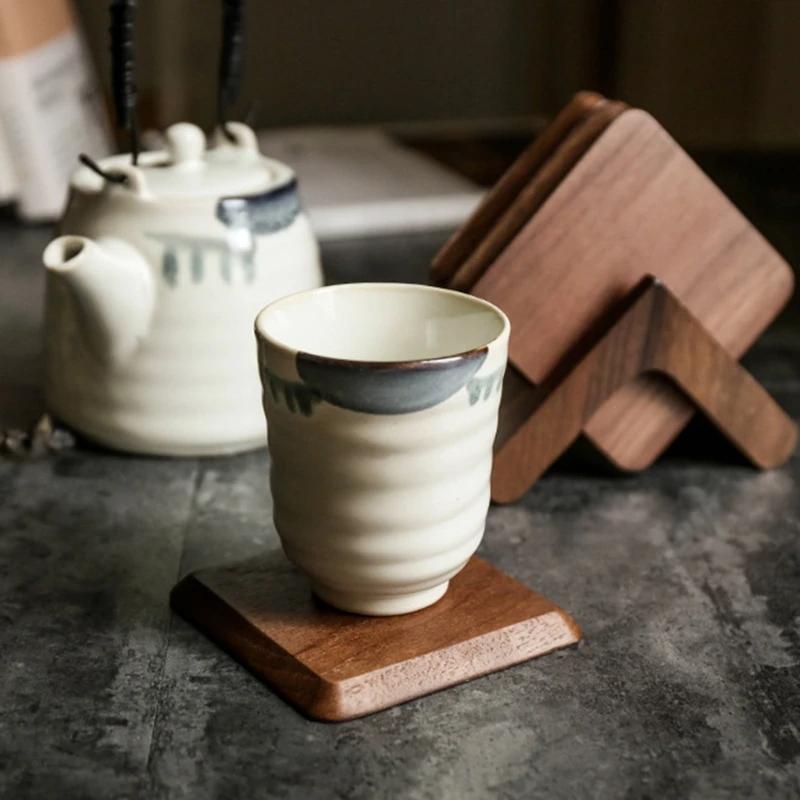 Black Walnut Wooden Tea Cup Mat Coffee Insulation Pad Coaster Kitchen Supplies Decorative Paper Placemats Table 6Pcs