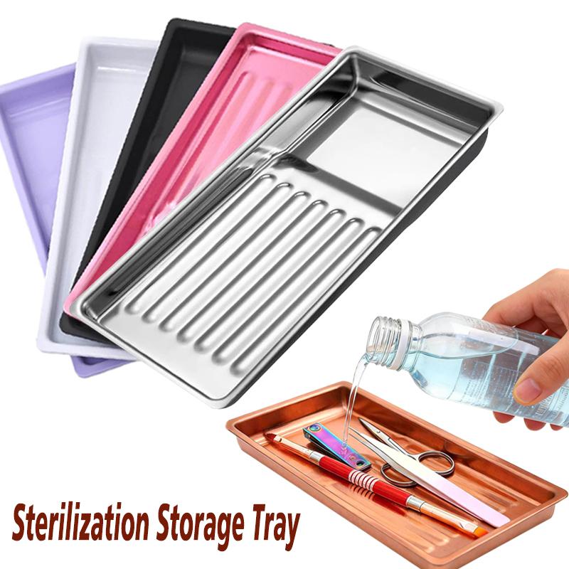 Stainless Steel Nail Art Tool Tray Sterilization Storage Cosmetic Tattoo Equipment Dental Surgery Metal Tray Manicure Organizer