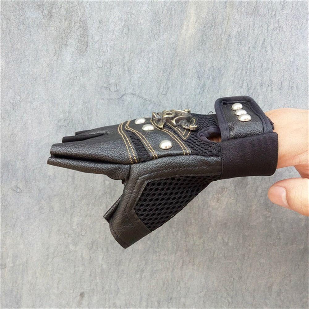 Fingerless Rivet Anti-slip Half Finger Gloves Cycling Gloves Skulls Gloves Motorcycle Gloves