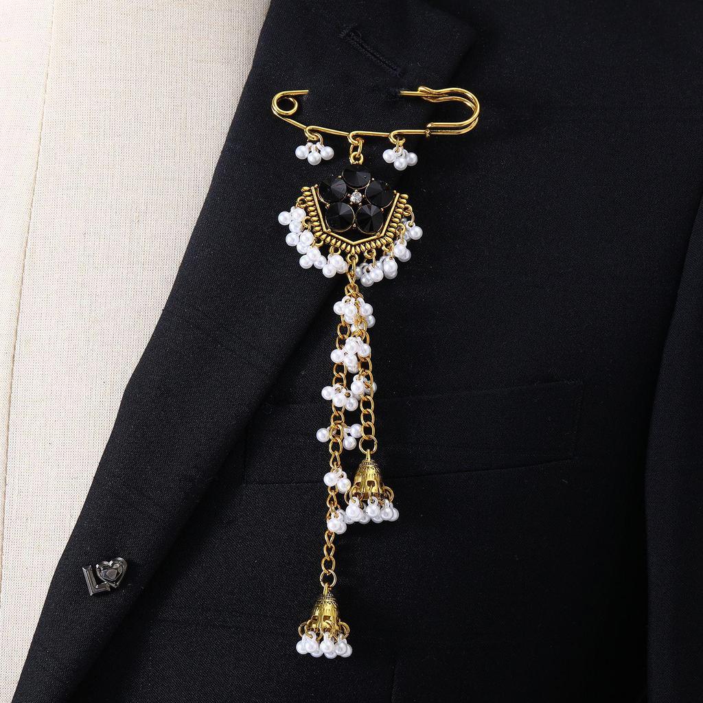 Bohemian Rhinestone Flower Tassel Brooch for Women - Exotic Style Suit Coat Pin