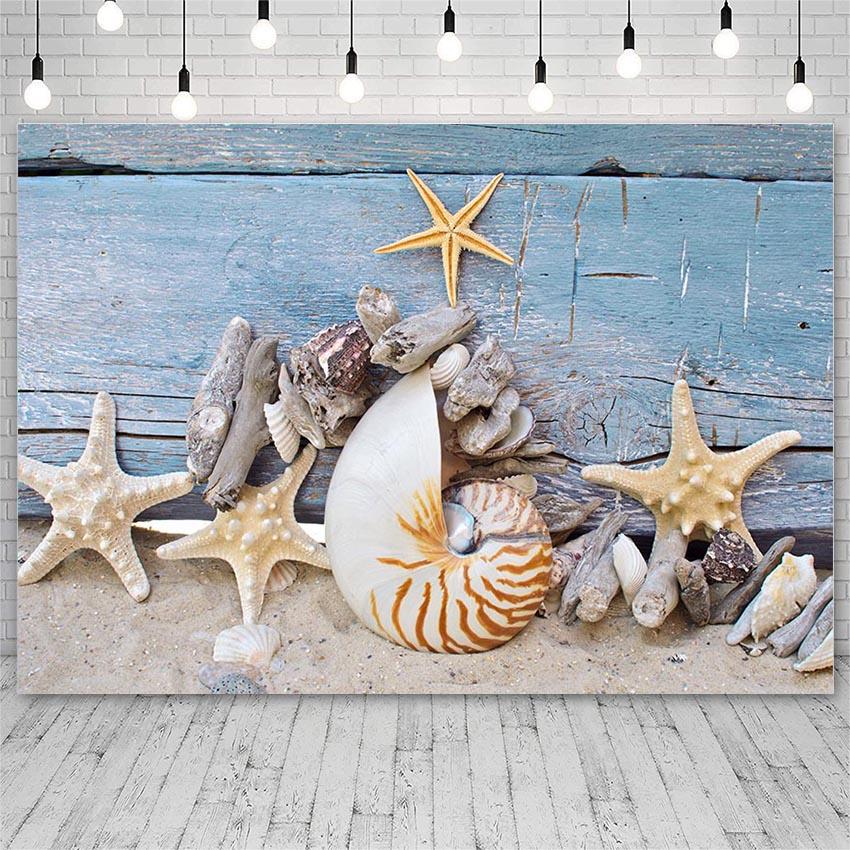 Summer Beach Photography Backdrop Seaside Beach Sand Starfish Shell Baby Birthday Holiday Party Background Photo Studio