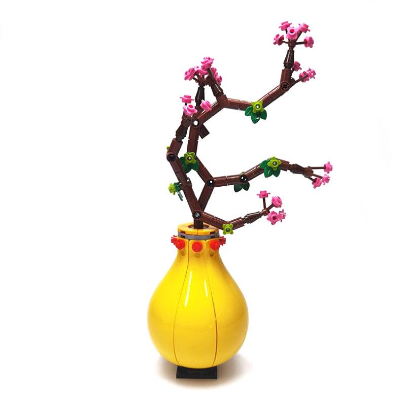 

Small particle mosaic assembly building block model Valentine s Day flower plum blossom peach blossom vase ornament gift