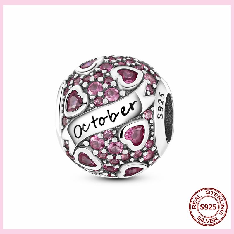 PAMELA 925 Silver Heart Birthstone Charm with Multi-color Zircon Flower Bead for Bracelet Best Gift