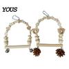 Wooden Blocks Bird Chew Toy Parrot Swing Perch, Toy, Beaded Arch Play Gym with Bells or Pine Cones, Cage Accessories for Parakeet Cockatiel