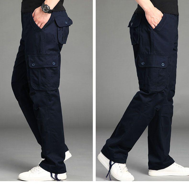 Spring and Autumn Men's Multi-Pocket Casual Pure Cotton Loose Straight-Leg Trousers