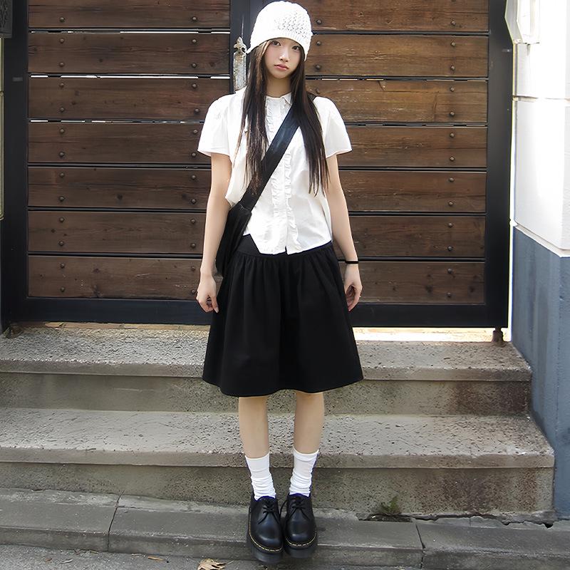 Navy Blue Japanese-Style A-Line Midi Skirt for Women - Summer 2025, High-Waisted, Casual Versatile College Style