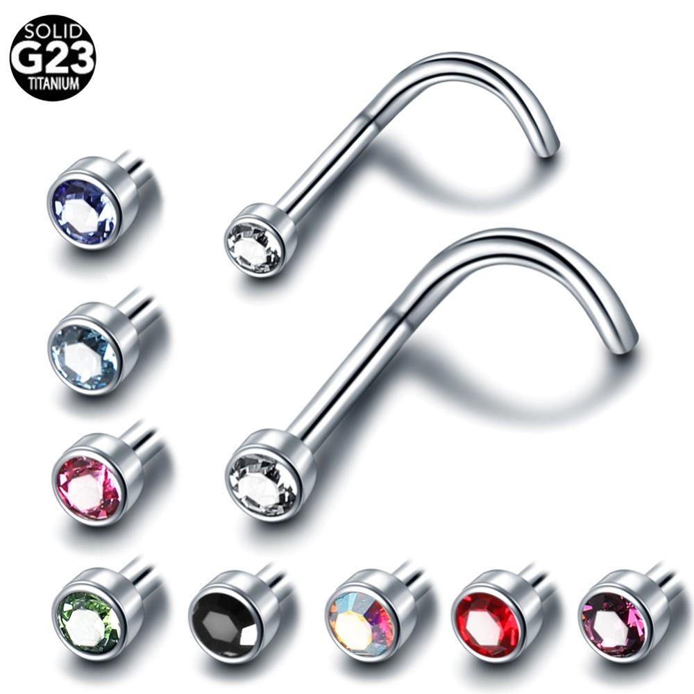 1 Stück G23 Titan Kristall Nasenschraube Stecker Ring Zirkon Ohr Helix Piercing Mischfarbe Nasenring Krappen CZ Nasenschmuck