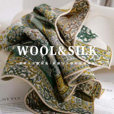 70% Wolle 30% Echte Seide Schal Damen Schals Wickeltücher Foulard Hochwertige Schals Pashmina Weibliches Hijab Bandana Bufanda Taschentuch