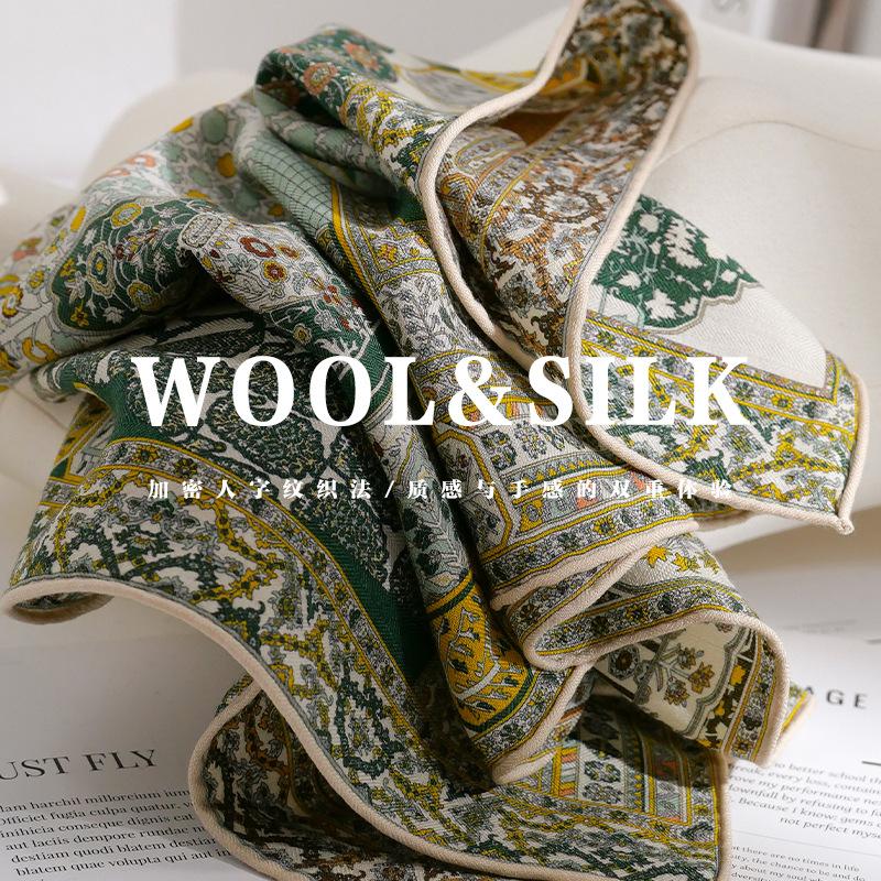 70% Wool 30% Real Silk Scarf Women Shawls Wraps Foulard High Quality Scarves Pashmina Female Hijab Bandana Bufanda Kerchief