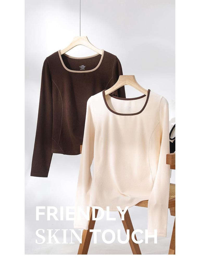 Thermo-Langarmshirt mit Samt-Fleece-Futter, Warmes Strick-Basisschicht-Oberteil für Herbst und Winter