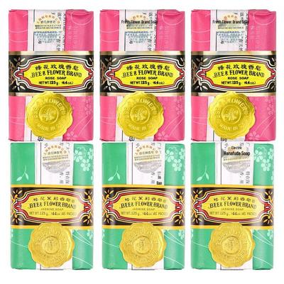 Bee & Flower Rose & Jasmine Soap Bars, 6 X 125g